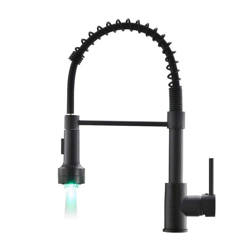 AIMADI Kitchen Faucet with Sprayer, Modern Single Handle Pull Down Sprayer Spring Matte Black Kitchen Sink Faucet with LED Light - Image 1